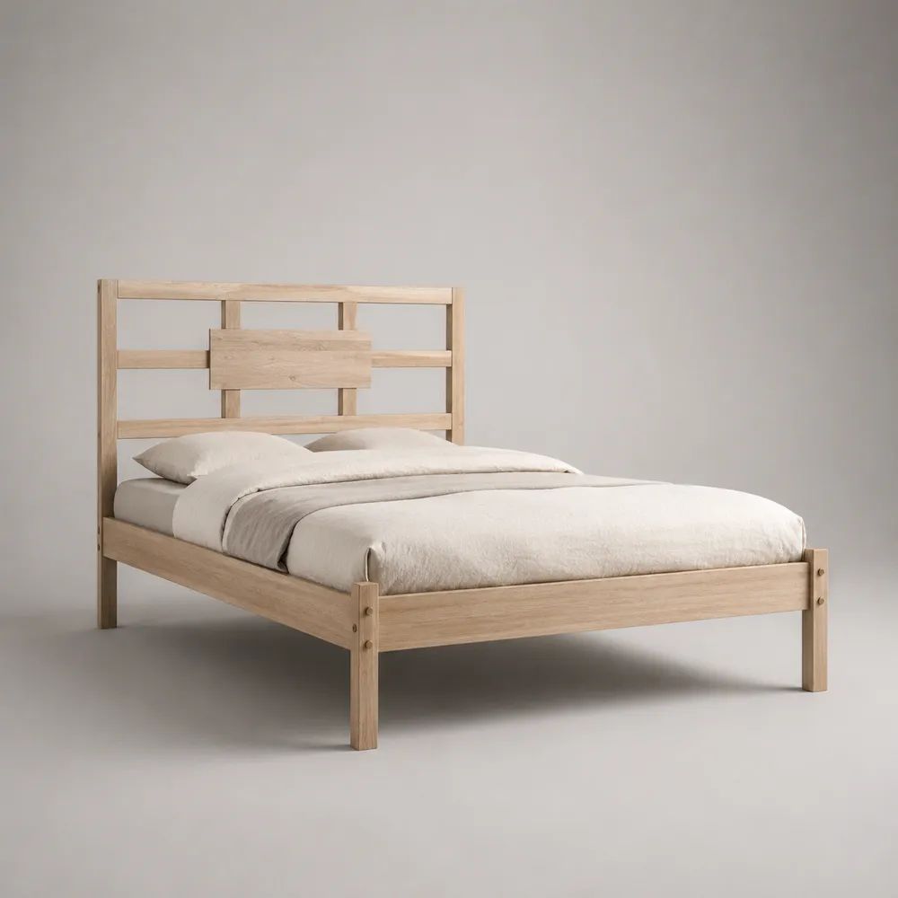 Doppelbett-Bettgestell aus massivem Kiefernholz, Natur, 168 × 208 × 100 cm, Liegefläche 160 × 200 cm