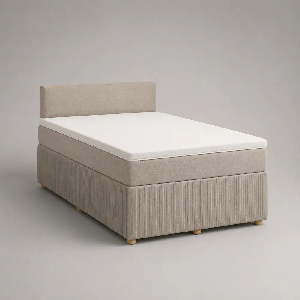Boxspringbett-Set mit Federkernmatratze und Topper, Stoffbezug, Beige/Natur, 140 × 200 cm