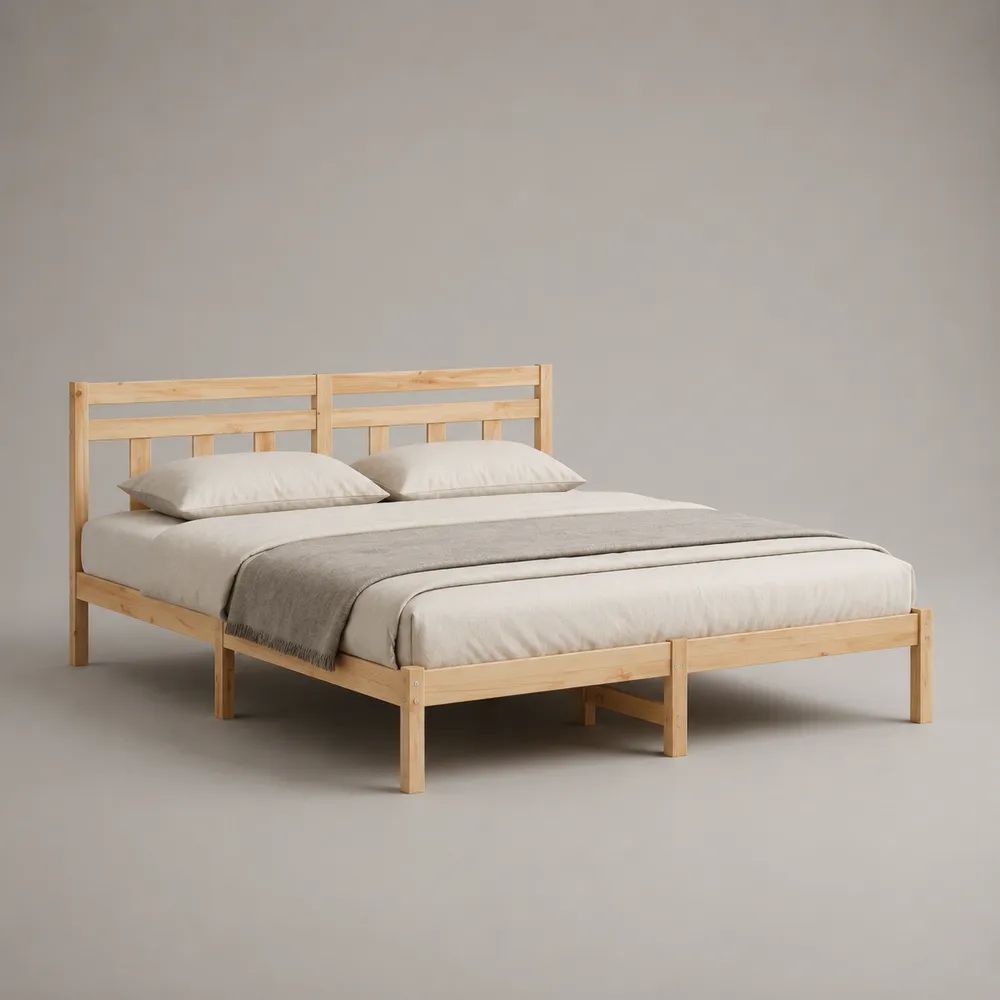 Doppelbett-Bettgestell aus massiver Kiefer, Natur, 188 × 208 × 90 cm, Liegefläche 180 × 200 cm