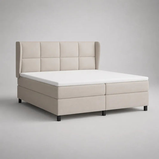 Boxspringbett 180 x 200 cm mit 2 Taschenfederkernmatratzen und Topper, Stoffbezug Beige