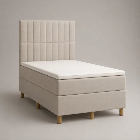 Boxspringbett 90 × 200 cm mit Taschenfederkernmatratze, Topper und gepolstertem Kopfteil, Beige/Weiß/Natur