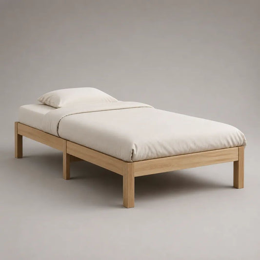 Einzelbett aus massivem Holz mit Lattenrost, Natur, Liegefläche 90 x 200 cm, Gesamtmaß 205 x 96 x 45 cm