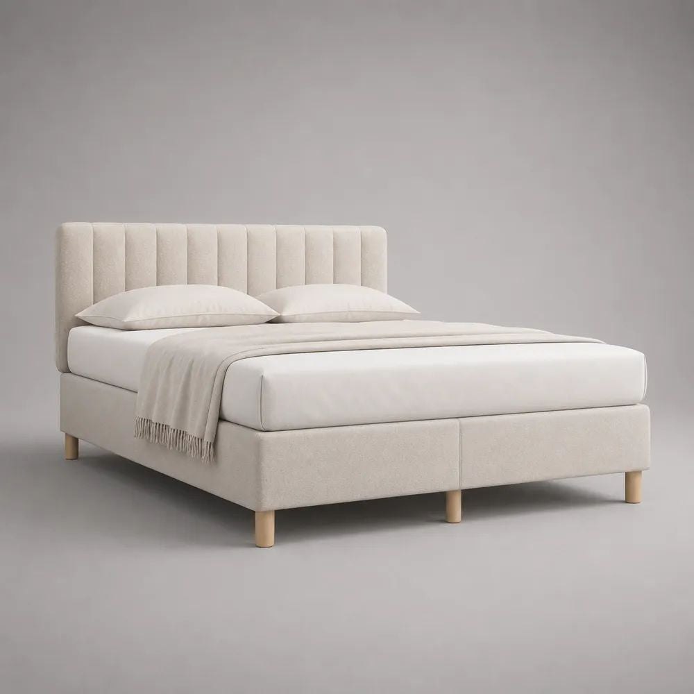 Polsterbett Doppelbett mit Lattenrost, Bouclé-Stoff, Creme/Natur, Liegefläche 160 x 200 cm, Gesamtmaß 170 x 215 x 110 cm
