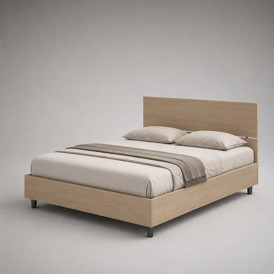 Doppelbett aus Spanplatte und Stahl, Eichefarben/Anthrazit, Liegefläche 160 x 200 cm, Gesamtmaß 166 x 208 x 110 cm