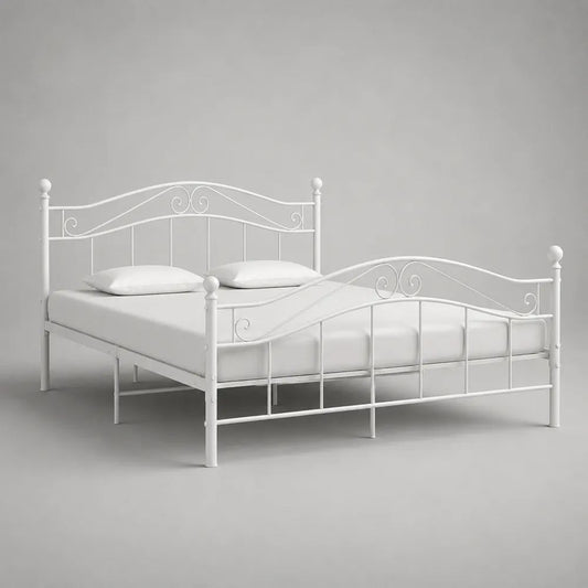 Metallbett Doppelbett aus Stahl, Weiß, Liegefläche 140 x 200 cm, Gesamtmaß 146 x 208 x 110 cm