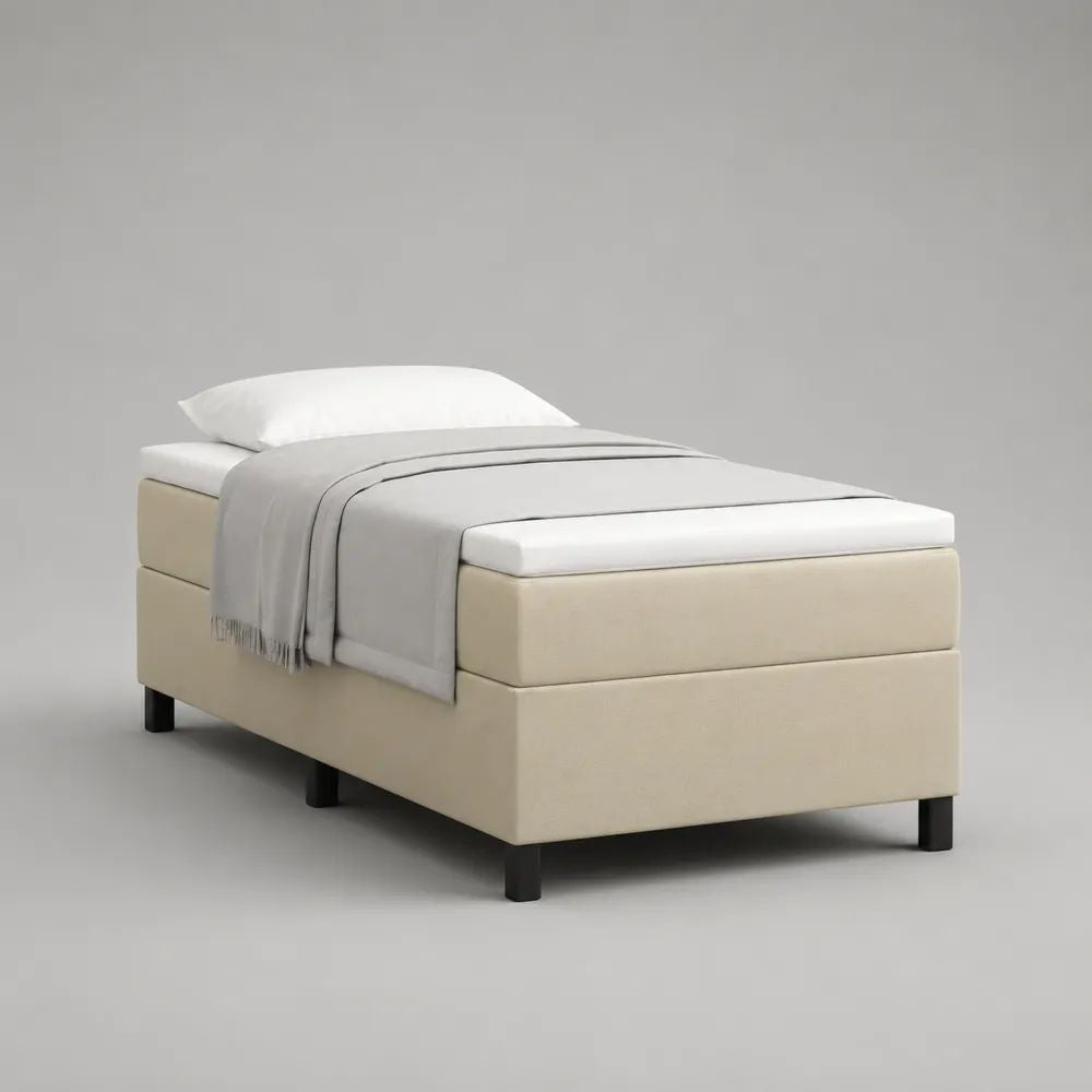 2-teiliges Polsterbett aus Stoff mit Matratze, Liegefläche 90 × 200 cm, Beige/Weiß/Schwarz