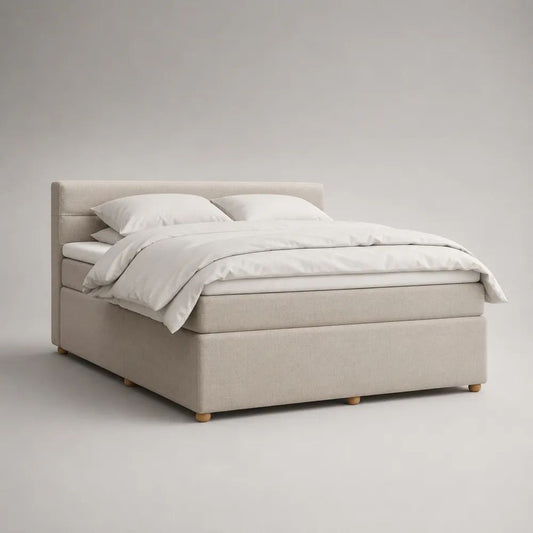 Boxspringbett Doppelbett mit Matratze und Topper, Polyesterbezug Beige, Liegefläche 180 × 200 cm